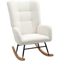 Teddy Fleece Rocking Chair - Cream White, High-Back, Sturdy Metal & Wood Frame