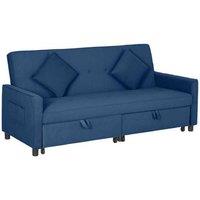 Velvet 3-Seater Corner Sofa Bed - Blue, Modern Reclining Sofa
