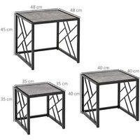 Set of 3 Grey Metal Nesting Side Tables - Space-Saving Contemporary Living Room Furniture