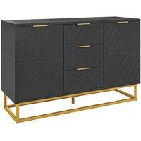 Modern MDF & Steel Sideboard Storage Cabinet with 3 Drawers, Adjustable Shelves - Minimalist Organiser