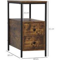 Rustic Brown Narrow Side Table with Drawers & Shelf - Industrial Storage, Metal Frame, Space-Saving