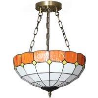 Tiffany Ceiling Light Pendant - 3 E27 Sockets, Vintage Stained Glass Shade, Antique Finish