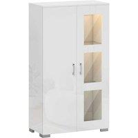 White Modular Sideboard Cabinet with Glass Doors & RGB LED - High Gloss MDF Storage