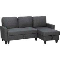 Modern Fabric 3-Seater Corner Sofa Bed with Storage Chaise - Linen Look