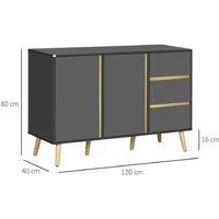 Grey Wood-Effect Sideboard Storage Cabinet - 3 Drawers, Doors, Adjustable Shelves, Modern Modular Cupboard