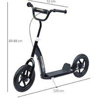 Teen Outdoor Push Scooter - 12" EVA Tyres, Adjustable Height, Ages 5-12, Big Wheel, Black
