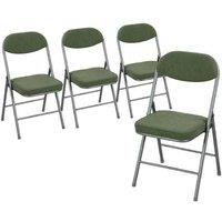 Set of 4 Folding Corduroy Chairs - Steel Frame, Padded Seat, Portable, Green