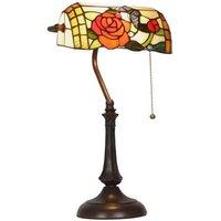 Tiffany-Style Table Lamp - Rose & Butterfly, Handmade Stained Glass, E27 Bulb, Vintage Bronze Base