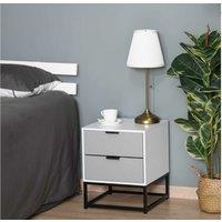 Steel Elevated 2-Drawer Bedside Cabinet - White & Grey, Modern Bedroom Storage