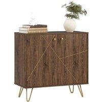 Modern Wood Sideboard Storage Cabinet with Gold Steel Lines & Legs - Adjustable Shelf, Anti-Tip, Brown