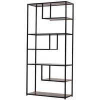 Industrial Metal & Wood 6-Tier Staggered Display Storage Shelf - Heavy-Duty, Space-Saving, Modern
