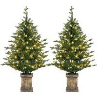 Pair of 4ft Pre-Lit Artificial Christmas Trees with LED Lights - Realistic Green, Easy Assembly, Fire-Resistant