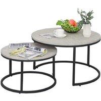 Steel & MDF Marble-Effect Nesting Coffee Tables - 2-Piece Contemporary Set, Space-Saving, Black/Grey
