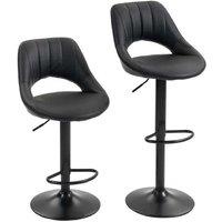 Set of 2 Adjustable Faux Leather Bar Stools - Black, Swivel, Steel Frame