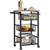 Metal Mesh Modular Kitchen Storage Trolley with 3 Baskets & Brakes - Grey/Black, 19kg Capacity