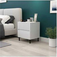 White Indented Two-Drawer Bedside Table - Modern MDF & Steel, Bedroom Storage