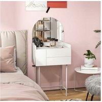 White Compact Dressing Table with 3 Storage Drawers & Arched Mirror - Bedroom Vanity Desk