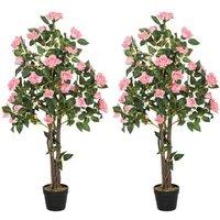 Set of Two Faux Rose Plants with Pots - Realistic Artificial Floral Decor for Home, Thick Plastic, Modern Style
