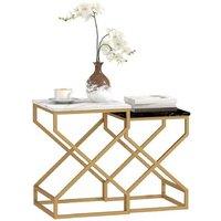 Set of Two Marble-Effect Nesting Side Tables - Contemporary Space-Saving Living Room Furniture