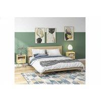 Set of Two Rattan Weave Bedside Tables - Wood Effect, Pine Legs, Storage Drawers, Scandi Style