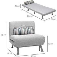 Grey Fabric Foldable 1-Person Sofa Bed with Pillow - Modern Space-Saving Recliner