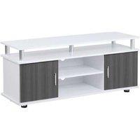 Contemporary Grey & White TV Stand Cabinet - Media Console with Storage, Cable Management