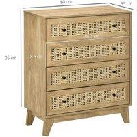 4-Drawer Wood Effect Modular Cabinet - Rattan Look, Bedroom Storage Chest