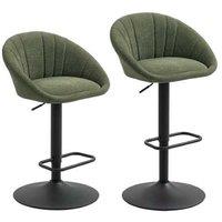 Set of Two Adjustable Linen Bar Stools - Swivel Tub Chairs, Steel Base, Modern Kitchen Island Seating