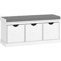 White Wooden Shoe Storage Bench with 3 Modular Drawers & Padded Seat - Minimalist Hallway Organiser