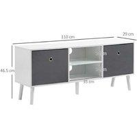 Contemporary TV Stand with Foldable Fabric Drawers - Fits up to 50" TVs, MDF & Storage, Modern White/Grey
