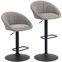 Set of Two Adjustable Linen Bar Stools - Swivel Tub Design, Steel Base