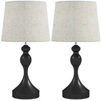 Set of Two Modern LED Table Lamps with USB Charging - 3-Colour, Energy Efficient, Black/Beige