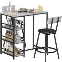 Space-Saving Metal & Faux Leather 3-Piece Kitchen Dining Set with Storage Shelves - Grey/Black, Compact Table & 2 Padded Chairs