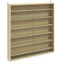 Oak 6-Shelf Glass Door Display Cabinet - Wall-Mounted Storage Solution