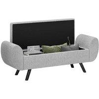 Linen Storage Ottoman Bench with Armrest - 53.8L Capacity - Dark Grey Upholstered