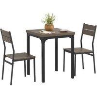 Grey Wood Grain Compact 3-Piece Dining Table Set - Metal Frame, Space-Saving for 2