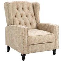 Beige Studded Reclining Armchair with Footrest - Vintage Style, Plush Padding, 150kg Capacity