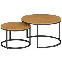 Set of Two Wood-Effect Nesting Coffee Tables - Contemporary Steel Frame, Space-Saving Living Room Furniture