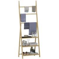 3-Shelf Bamboo Bathroom Storage Unit with Towel Racks - Natural Wood, Freestanding, Space-Saving