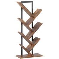Six-Section Wood-Effect Tree Bookcase - Industrial Steel Frame, Compact Storage Shelf