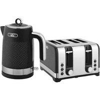Sleek Rapid-Boil Kettle & 4-Slice Toaster Set - Textured Finish, 1.7L Capacity, Modern Black & Silver