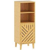 Slim Freestanding Bamboo Bathroom Cabinet with Compartments - Modern Space-Saving Storage, Natural Finish