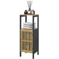 Slim Freestanding Bamboo Bathroom Cabinet - Adjustable Shelf - Black, Space-Saving Storage