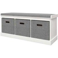 White Shoe Storage Bench with Cushion & 3 Drawers - Durable Particle Board, Hallway Organiser