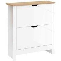 Slim Particle Board Shoe Cabinet - 2 Flip Drawers, 12 Pair Storage, Minimalist Oak Finish