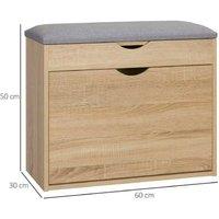 Wood Shoe Bench with Cushion & Flip-Up Storage Cabinet - Compact Hallway Organiser