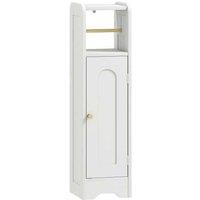 Slim Wood Bathroom Storage Cabinet with Toilet Roll Holder - Compact, Modern, 2-Tier
