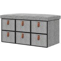 Grey Fabric Shoe Storage Bench with Cushion & 6 Drawers - Durable MDF, Space-Saving, Hallway Organiser