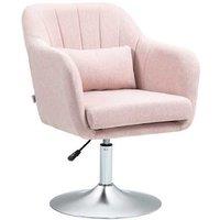 Swivel Linen Accent Chair - Adjustable Height, Lumbar Support, Retro Pink - Ergonomic Home Office Seating