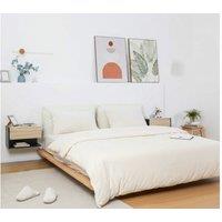 Set of 2 Oak Tone Bedside Tables with Drawer & Shelf - Modern Wall-Mounted Bedroom Storage